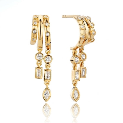 14k Triple Geometric Huggie Dangle Earrings