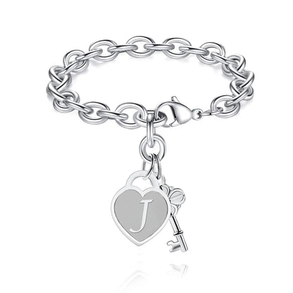 Chunky Clip Heart & Key Letter Initial Bracelet