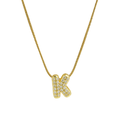 Diamond Bubble Letter Initial Necklace