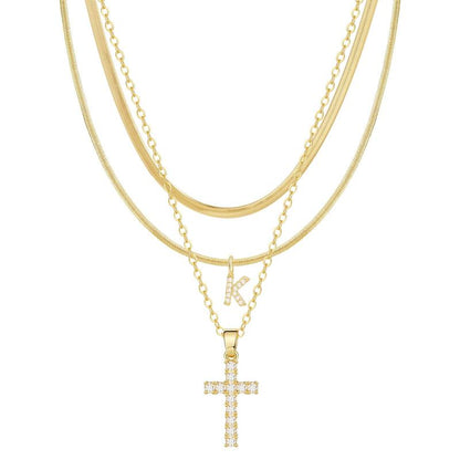 3pc 14k Diamond Accented Initial & Cross Necklace Set
