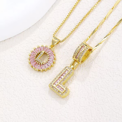 2pc 14k Diamond Letter Initial Necklaces (Limited Pink Edition)