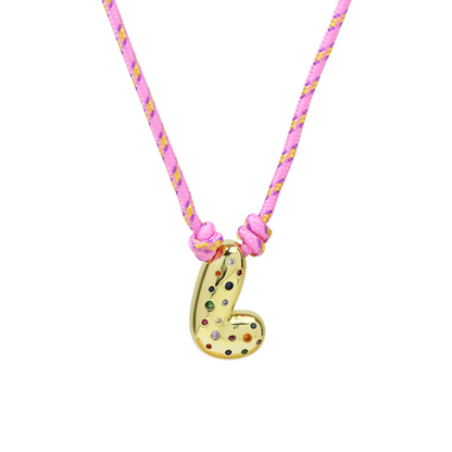 Chunky Gemstone Accented Initial Rope Necklace