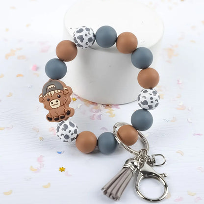 Cute Cow Charm Beaded Wrist Keychain
