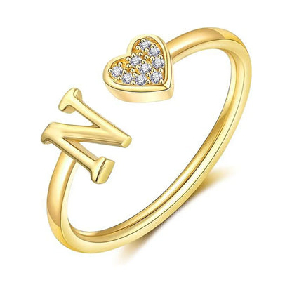 Elegant Heart Accented Serif Letter Initial Ring
