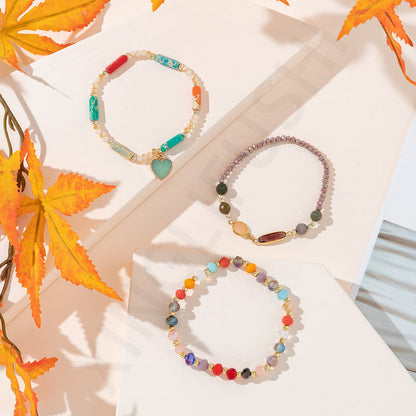 3pc Boho Heart Charm Beaded Bracelet Stack