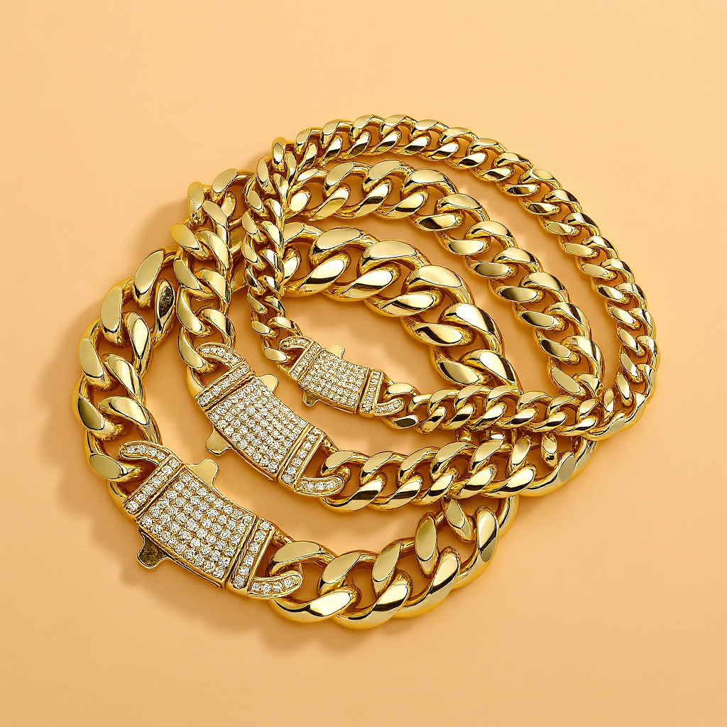 14k Chunky Diamond Accented Clasp Cuban Link Bracelet