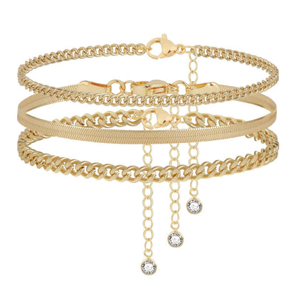 3pc Classic Anklet Stack