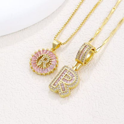 2pc 14k Diamond Letter Initial Necklaces (Limited Pink Edition)