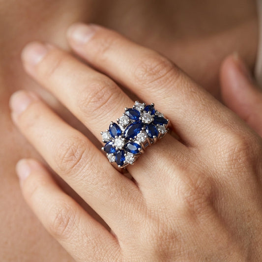 Diamond Accented Blue Floral Ring