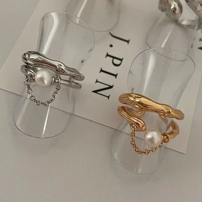 S925 Layered Antique Inspired Pearl Ring