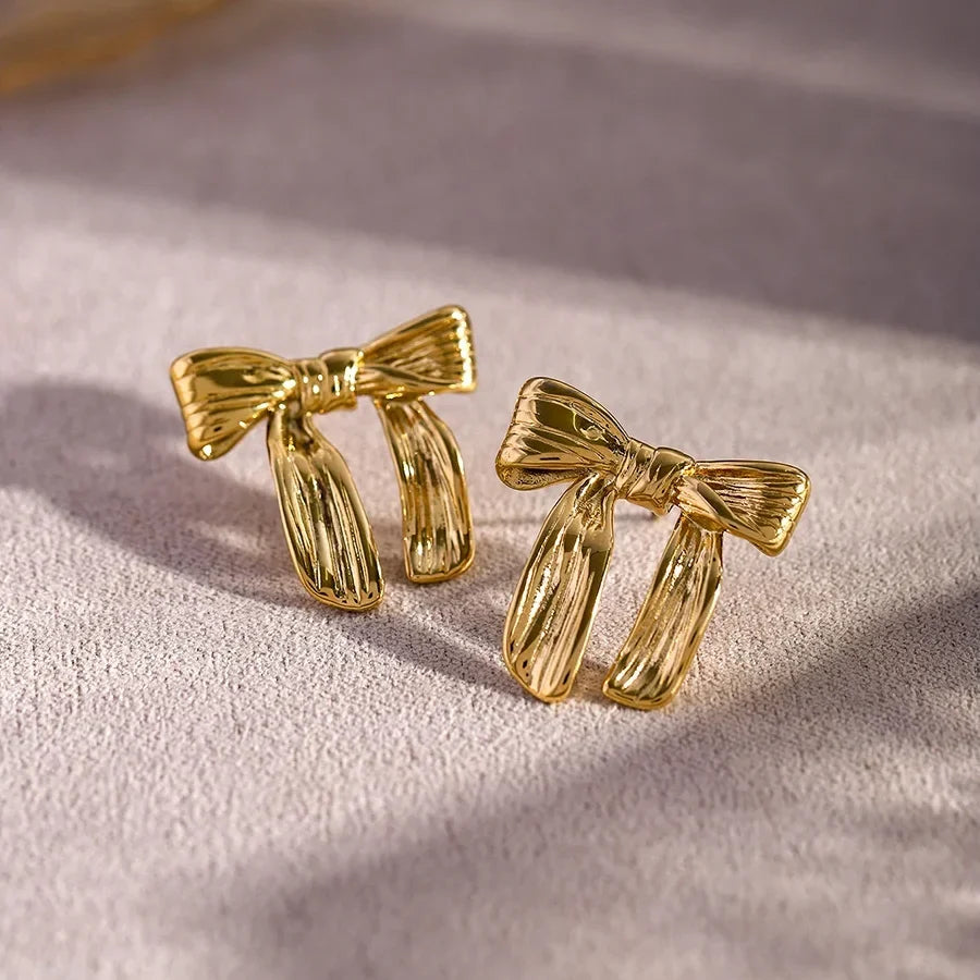 Feminine Textured Bow Earrings