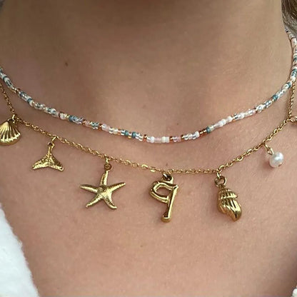 18k Summer Sea Shell Letter Initial Necklace