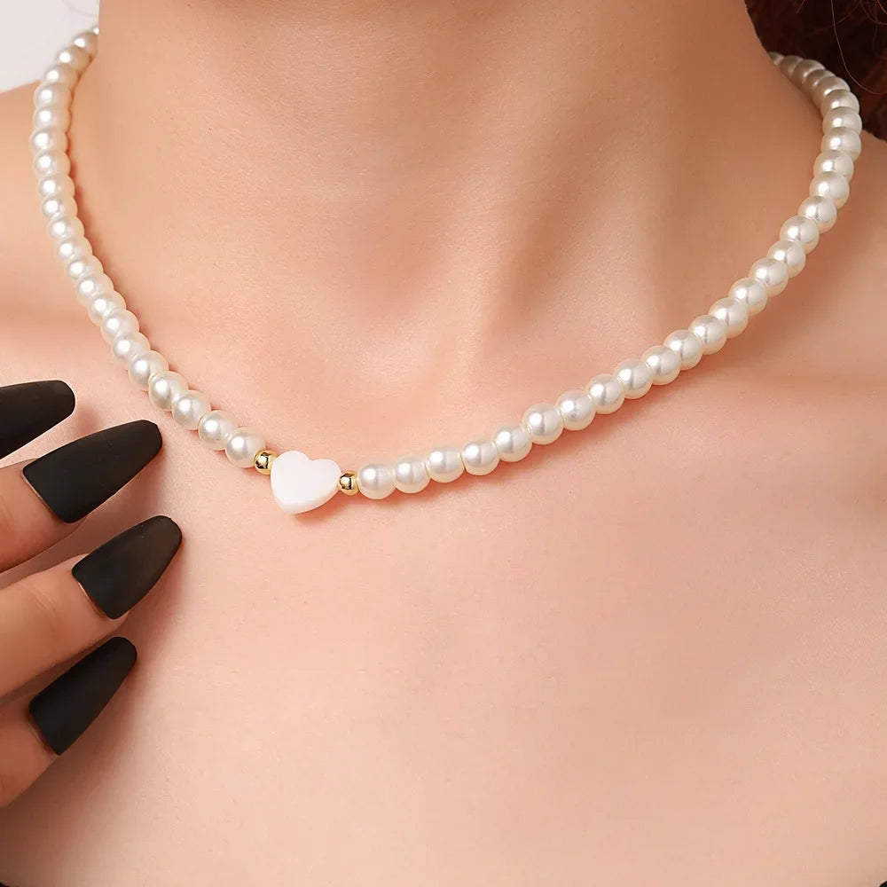 Classy Pearl Heart Choker Necklace
