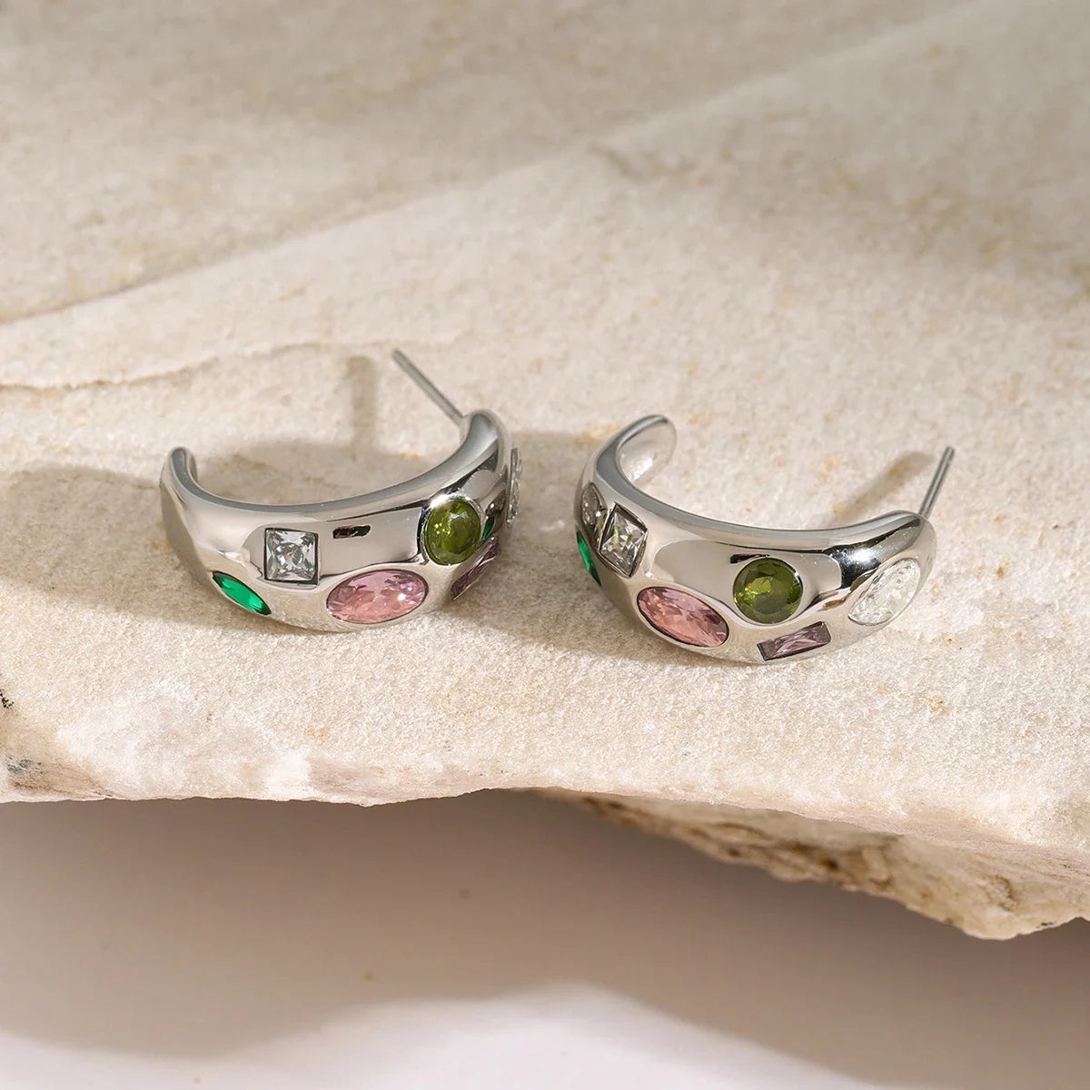Gem Mine Crescent Moon Stud Earrings