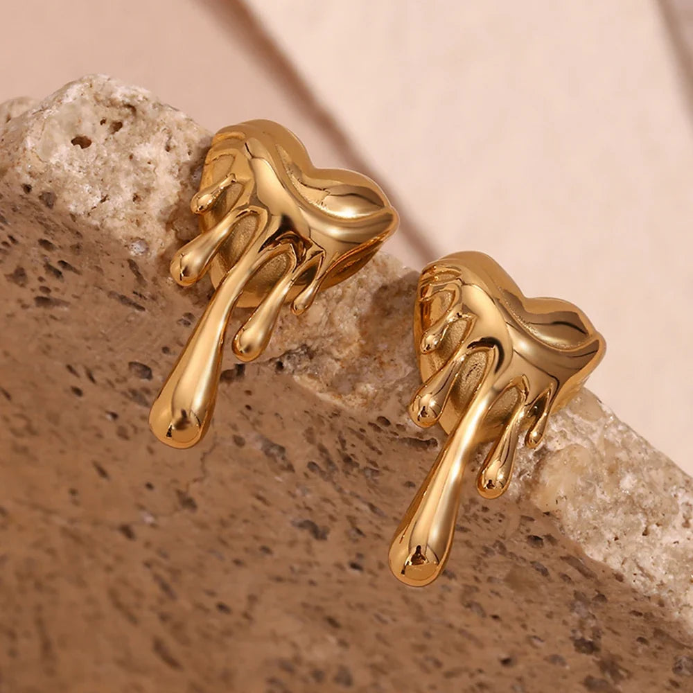 18k Melting Heart Stud Earrings