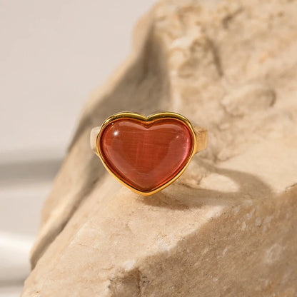 Elegant Pink Heart Stone Ring