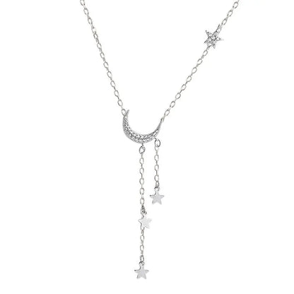 Crescent Moon Dangling Star Necklace