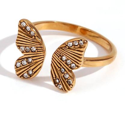 18k Diamond Accented Textured Open Butterfly Ring