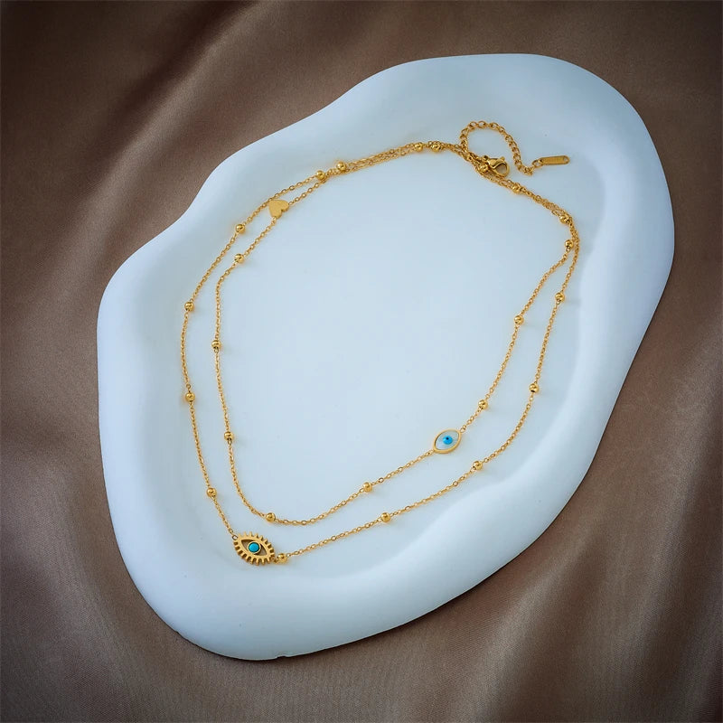 Dainty Satellite Chain Evil Eye Necklace Stack