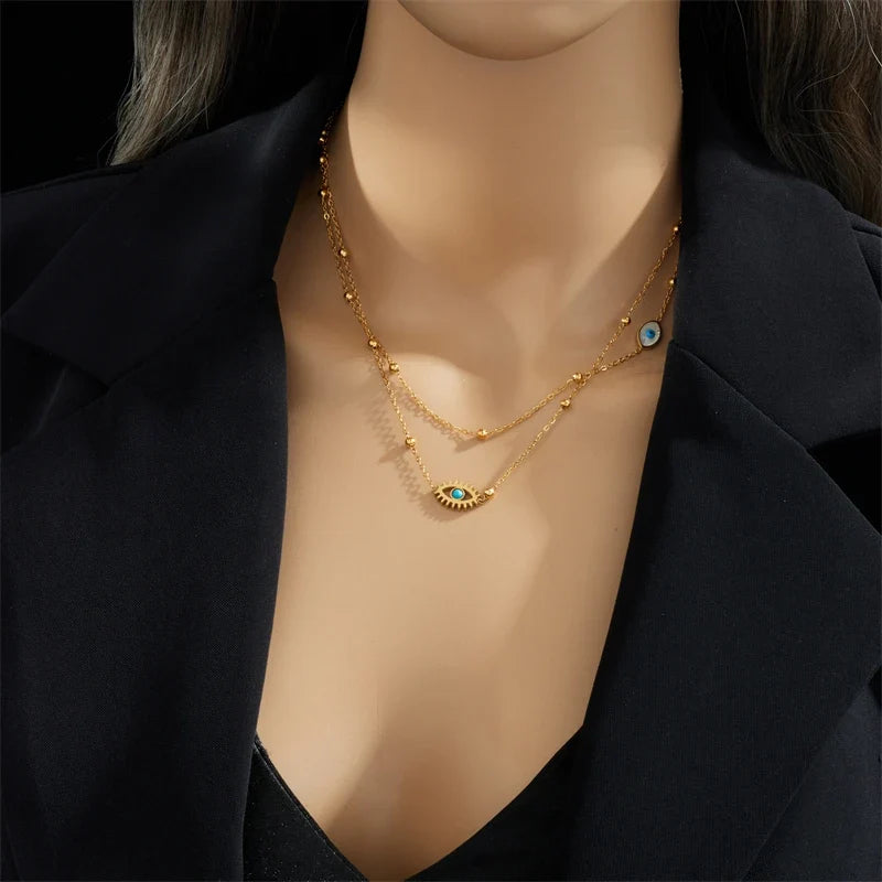 Dainty Satellite Chain Evil Eye Necklace Stack