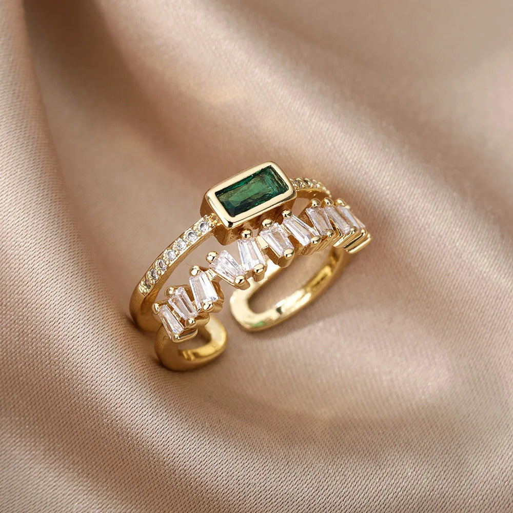 Double Layered Staggering Baguette Diamond Ring