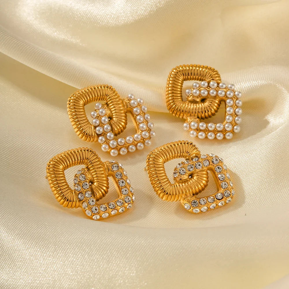 18k Textured Dual Squircle Earrings