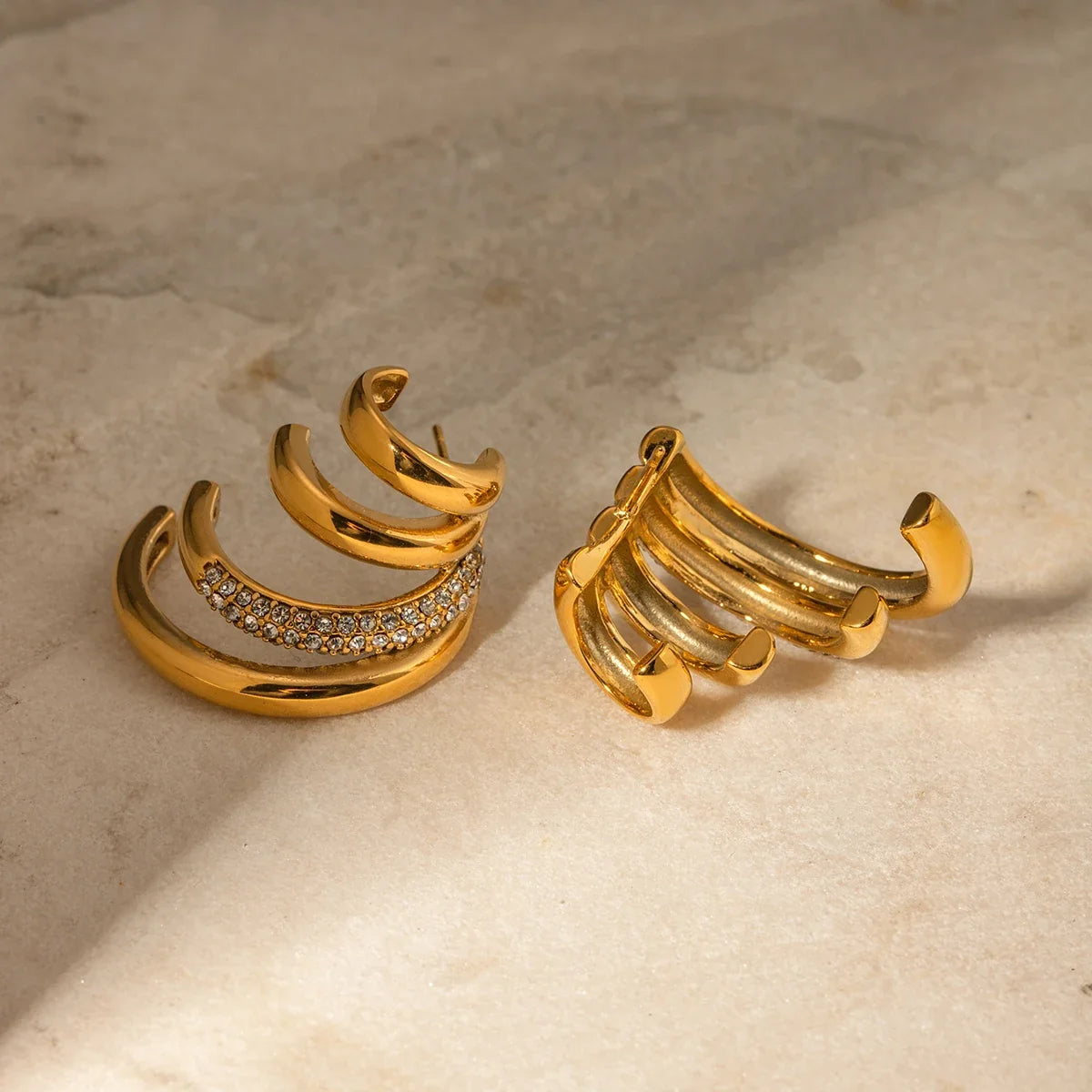 18k Quad Half Hoops Stud Earrings