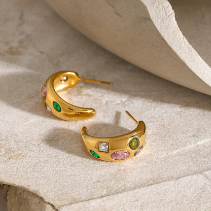 Gem Mine Crescent Moon Stud Earrings