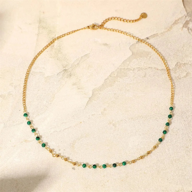 Dainty Gold & Malachite Stone Necklace