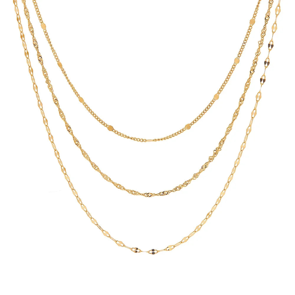 18k Dainty Classic Three Layer Necklace Stack