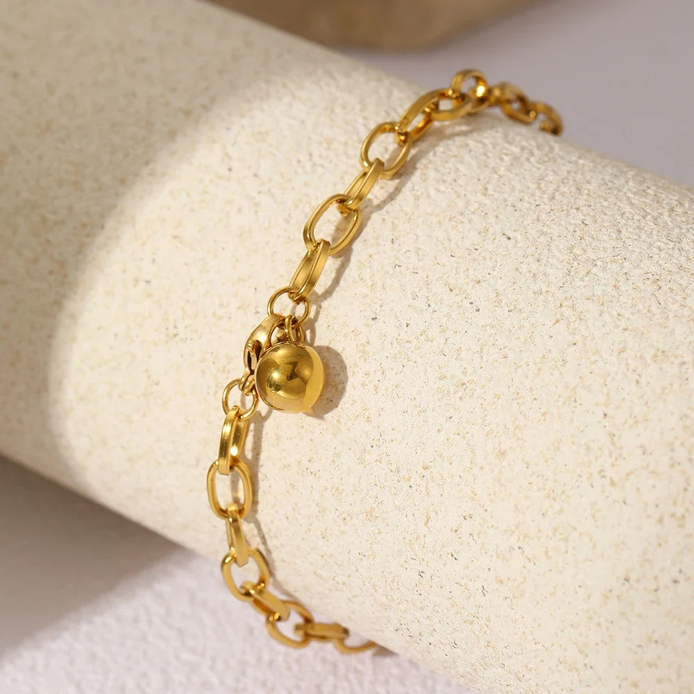 Chunky Paperclip Tassel Ball Bracelet