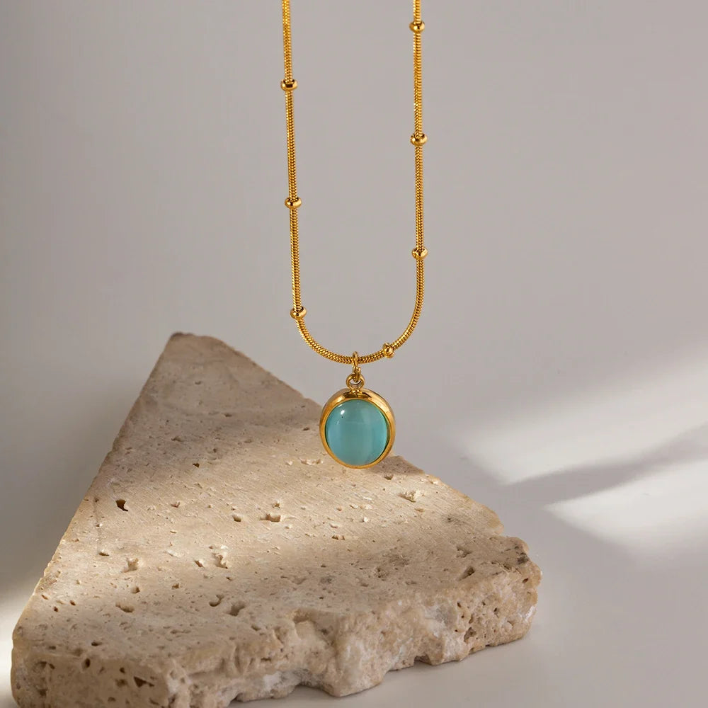 18k Blue Opal Satellite Chain Necklace