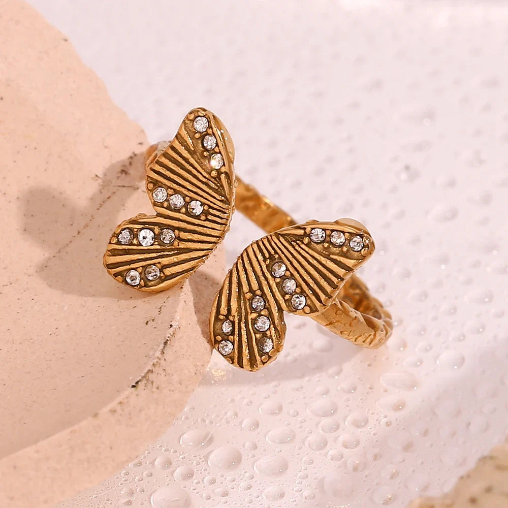 18k Diamond Accented Textured Open Butterfly Ring