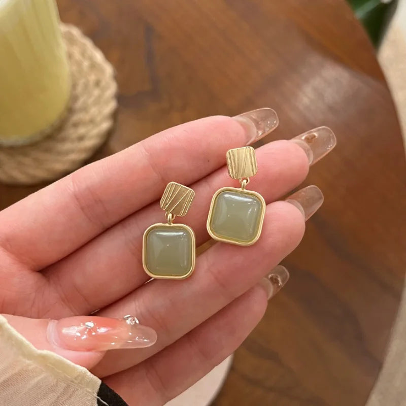 Geometric Square Jade Earrings