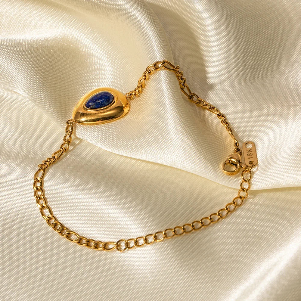 18k Figaro Chain Lapis Bracelet