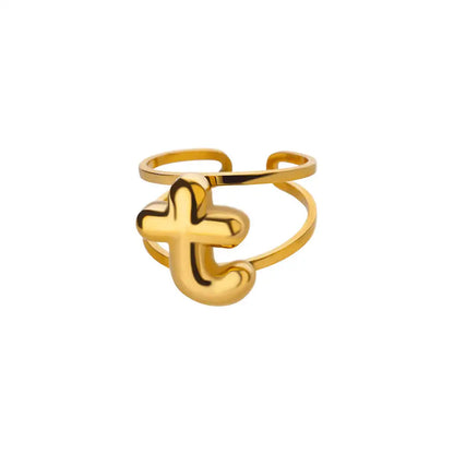 Adjustable Open Band Bubble Letter Initial Ring