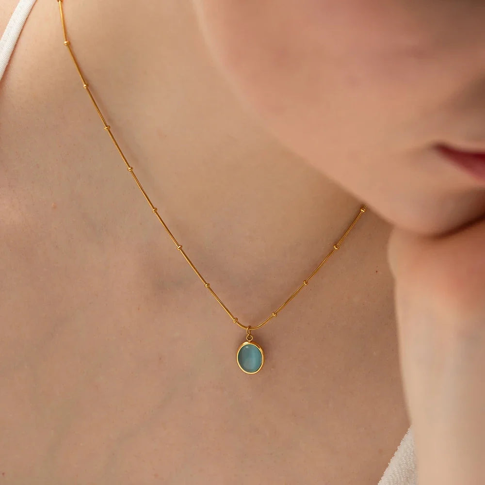 18k Blue Opal Satellite Chain Necklace