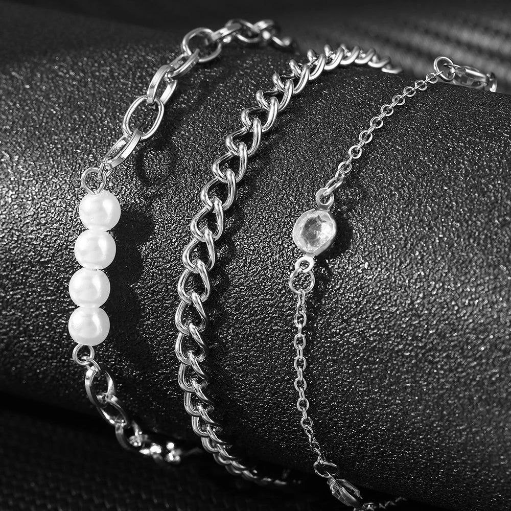 Elegant Pearl Crystal Chain Bracelet Stack