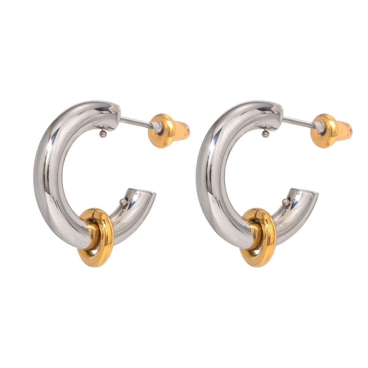 Two Tone Classic C Dual Ring Hoop Earrings