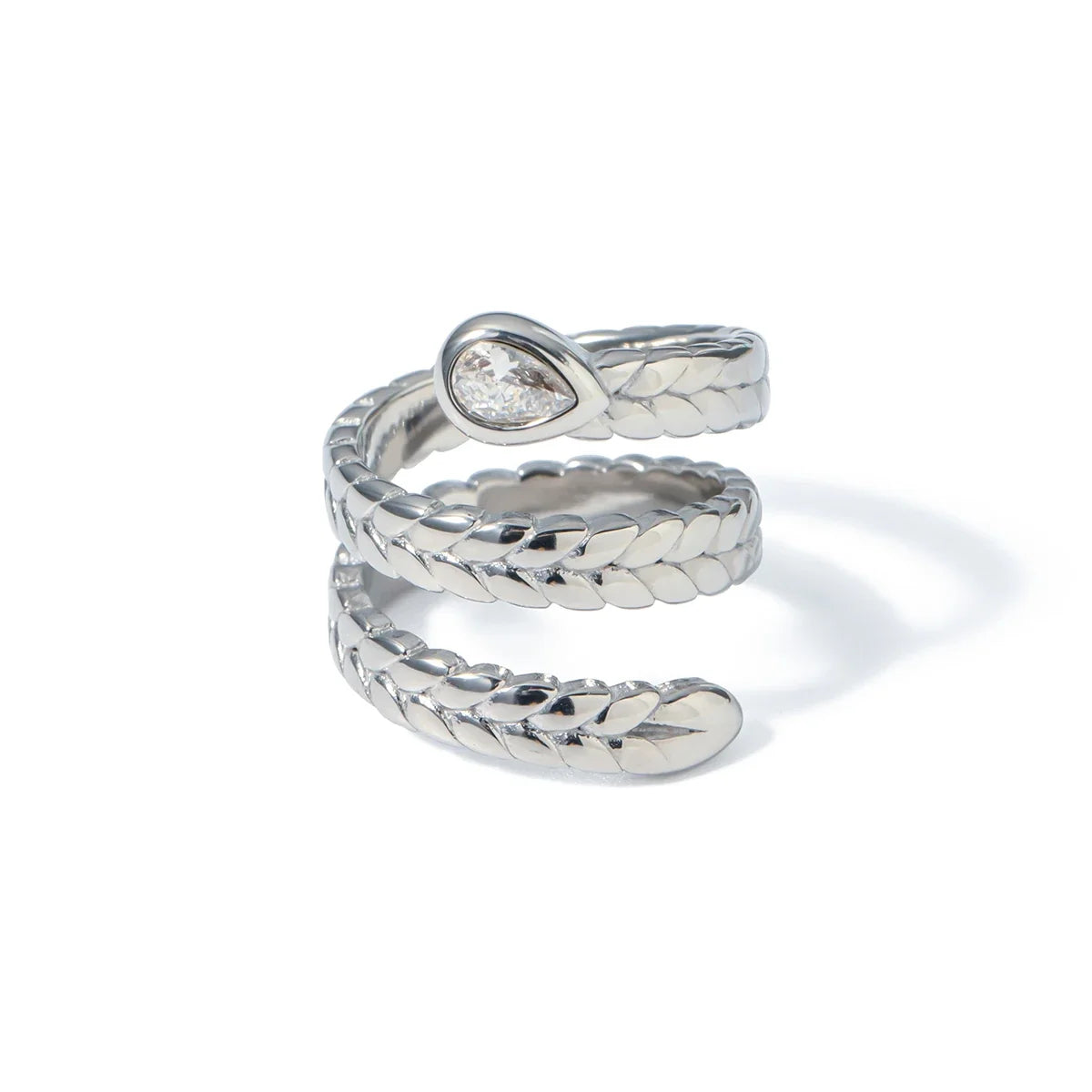 Triple Wrap Diamond Eye Leaf Textured Ring