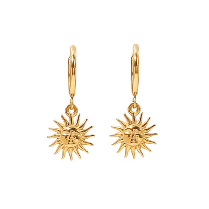 Dainty Huggie Hoop Smiling Sun Earrings