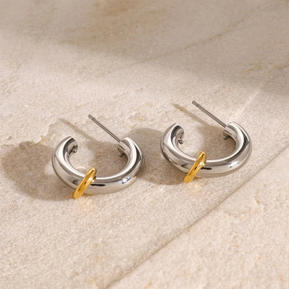 Two Tone Classic C Dual Ring Hoop Earrings