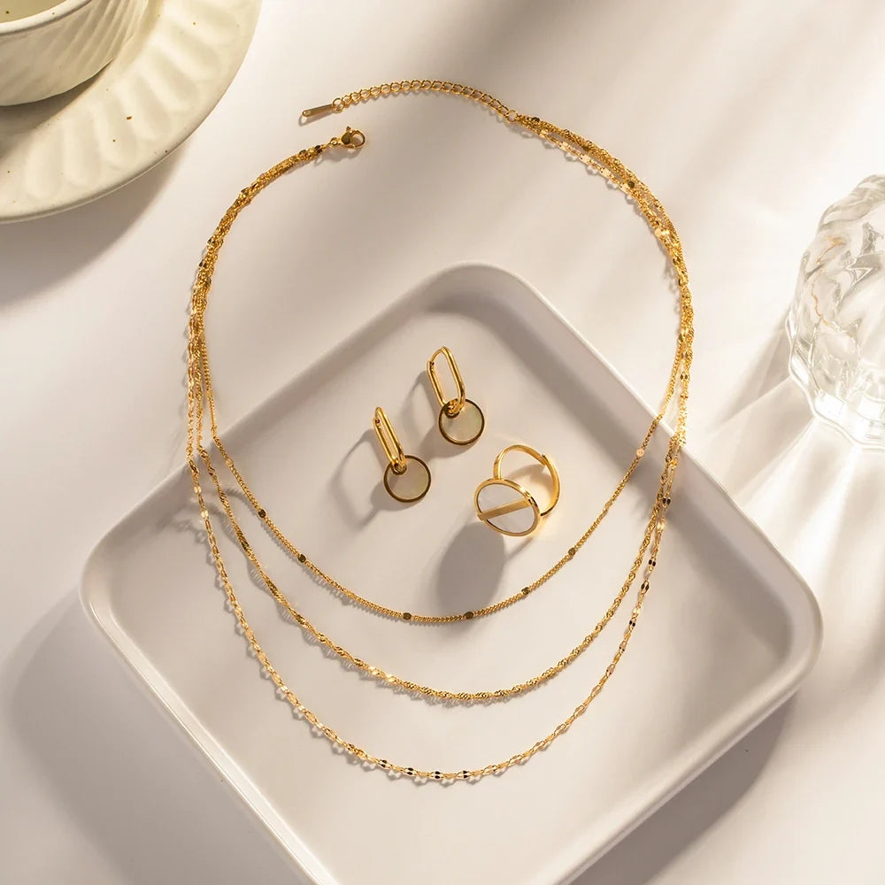 18k Dainty Classic Three Layer Necklace Stack