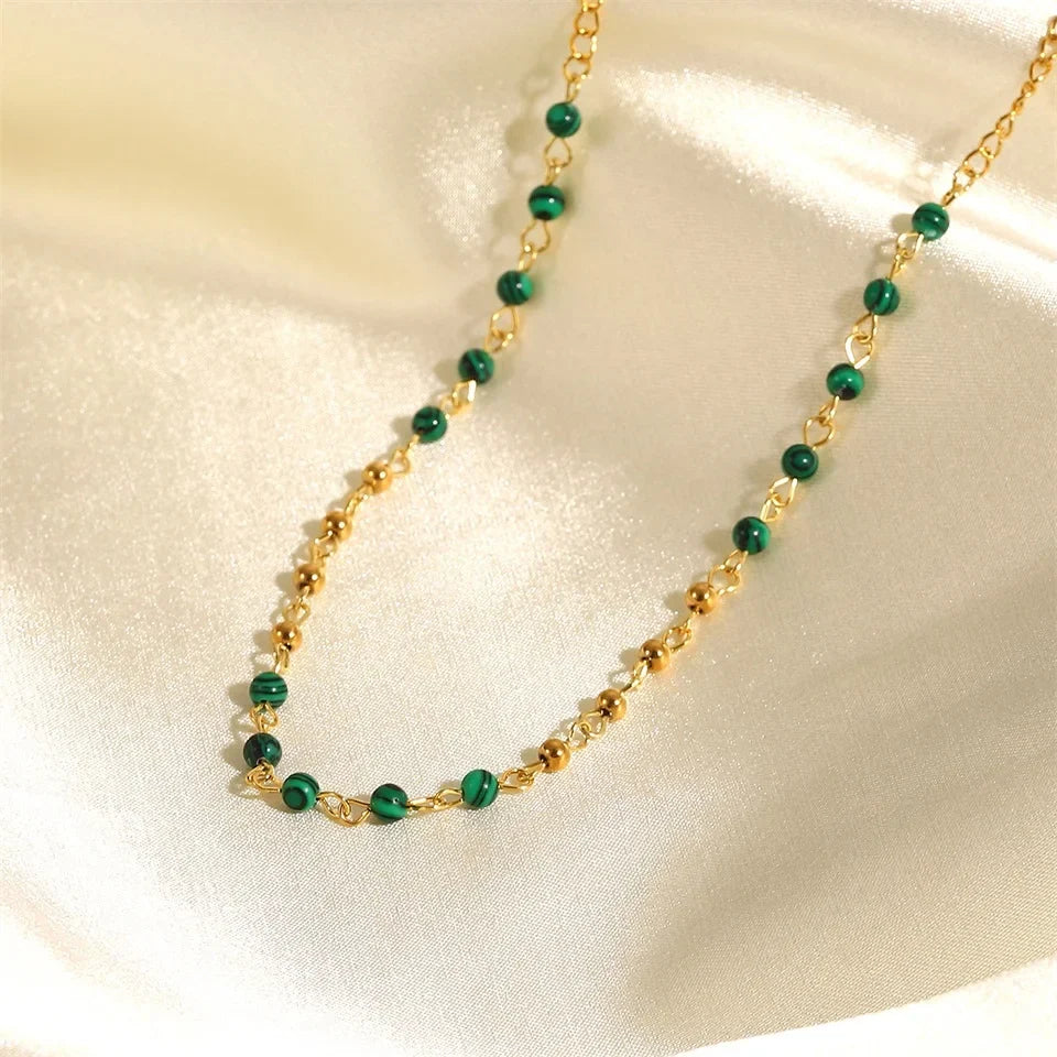 Dainty Gold & Malachite Stone Necklace