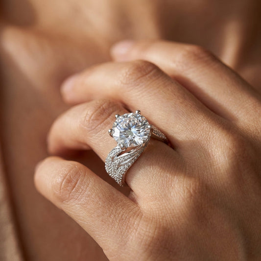 Elegant Wave Pave Shoulder Solitaire Ring