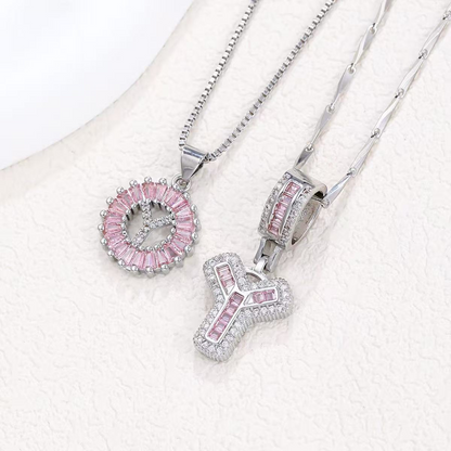 2pc 14k Diamond Letter Initial Necklaces (Limited Pink Edition)