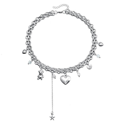 2pc Chunky Bear Heart Necklace and Bracelet Set