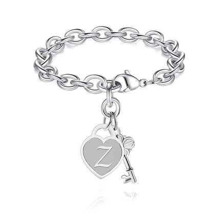 Chunky Clip Heart & Key Letter Initial Bracelet