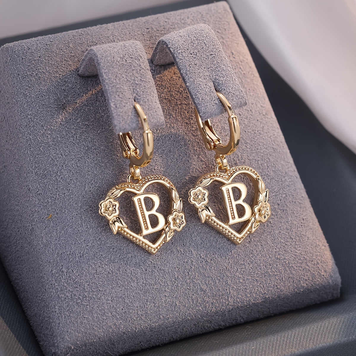Dainty Initial Letter Heart Hoop Earrings