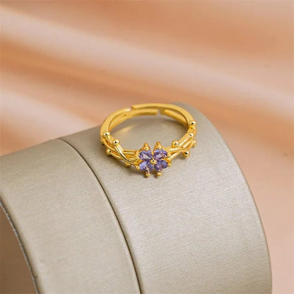Adjustable Amethyst Violet Floral Ring